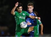 25 February 2022; Filip Mihaljevic of Finn Harps in action against Jack Keaney of UCD during the SSE Airtricity League Premier Division match between UCD and Finn Harps at UCD Bowl in Belfield, Dublin. Photo by Piaras Ó Mídheach/Sportsfile