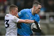27 February 2022; Brian Fenton of Dublin in action against Paddy Woodgate of Kildare during the Allianz Football League Division 1 match between Kildare and Dublin at St Conleth's Park in Newbridge, Kildare. Photo by Piaras Ó Mídheach/Sportsfile