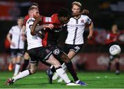 25 February 2022; Promise Omochere of Bohemians in action against Mark Connolly of Dundalk during the SSE Airtricity League Premier Division match between Bohemians and Dundalk at Dalymount Park in Dublin. Photo by Michael P Ryan/Sportsfile