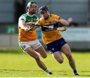 27 February 2022; Tony Kelly of Clare in action against Ben Conneely of Offaly during the Allianz Hurling League Division 1 Group A match between Offaly and Clare at Bord na Mona O'Connor Park in Tullamore, Offaly. Photo by Michael P Ryan/Sportsfile