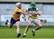 27 February 2022; Brian Duignan of Offaly in action against Ryan Taylor of Clare during the Allianz Hurling League Division 1 Group A match between Offaly and Clare at Bord na Mona O'Connor Park in Tullamore, Offaly. Photo by Michael P Ryan/Sportsfile