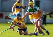 27 February 2022; Rory Hayes of Clare in action against Killian Sampson of Offaly during the Allianz Hurling League Division 1 Group A match between Offaly and Clare at Bord na Mona O'Connor Park in Tullamore, Offaly. Photo by Michael P Ryan/Sportsfile