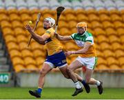 27 February 2022; Aron Shanagher of Clare in action against Ciaran Burke of Offaly during the Allianz Hurling League Division 1 Group A match between Offaly and Clare at Bord na Mona O'Connor Park in Tullamore, Offaly. Photo by Michael P Ryan/Sportsfile