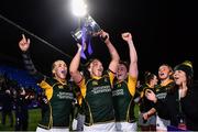 26 February 2022; Railway Union players, from left, Aoife Doyle, Lindsay Peat and Katie O'Dwyer celebrate with the cup after the Energia Women's All-Ireland League Final match between Blackrock College and Railway Union at Energia Park in Dublin. Photo by Ben McShane/Sportsfile