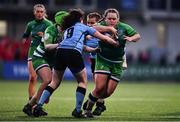 26 February 2022; Mary Healy of Suttonians is tackled by Jessica Loftus of Galwegians during the Energia Women's All-Ireland League Conference Final match between Suttonians and Galwegians at Energia Park in Dublin. Photo by Ben McShane/Sportsfile