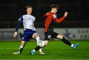 28 February 2022; Chris Forrester of St Patrick's Athletic in action against Stephen Mallon of Bohemians during the SSE Airtricity League Premier Division match between Bohemians and St Patrick's Athletic at Dalymount Park in Dublin. Photo by Eóin Noonan/Sportsfile