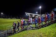 28 February 2022; Players of both side's walk out before the SSE Airtricity League Premier Division match between UCD and Shelbourne at the UCD Bowl in Belfield, Dublin. Photo by Harry Murphy/Sportsfile