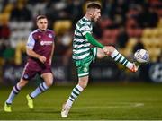 28 February 2022; Jack Byrne of Shamrock Rovers gets to the ball ahead of Georgie Poynton of Drogheda United during the SSE Airtricity League Premier Division match between Shamrock Rovers and Drogheda United at Tallaght Stadium in Dublin. Photo by Piaras Ó Mídheach/Sportsfile