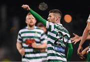 28 February 2022; Jack Byrne of Shamrock Rovers celebrates his side's first goal, scored by teammate Sean Gannon, not pictured, during the SSE Airtricity League Premier Division match between Shamrock Rovers and Drogheda United at Tallaght Stadium in Dublin. Photo by Piaras Ó Mídheach/Sportsfile