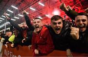 28 February 2022; Bohemians supporters celebrate after Stephen Mallon scored their first goal during the SSE Airtricity League Premier Division match between Bohemians and St Patrick's Athletic at Dalymount Park in Dublin. Photo by Eóin Noonan/Sportsfile