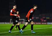 28 February 2022; Stephen Mallon of Bohemians celebrates after scoring his side's first goal, with teammate Dawson Devoy, left, during the SSE Airtricity League Premier Division match between Bohemians and St Patrick's Athletic at Dalymount Park in Dublin. Photo by Eóin Noonan/Sportsfile