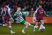 28 February 2022; Jack Byrne of Shamrock Rovers in action against Dane Massey of Drogheda United during the SSE Airtricity League Premier Division match between Shamrock Rovers and Drogheda United at Tallaght Stadium in Dublin. Photo by Piaras Ó Mídheach/Sportsfile