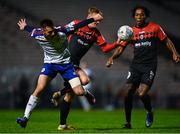 28 February 2022; Jack Scott of St Patrick's Athletic in action against Kris Twardek of Bohemians during the SSE Airtricity League Premier Division match between Bohemians and St Patrick's Athletic at Dalymount Park in Dublin. Photo by Eóin Noonan/Sportsfile