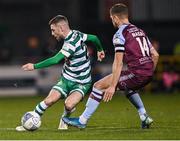 28 February 2022; Jack Byrne of Shamrock Rovers in action against Dane Massey of Drogheda United during the SSE Airtricity League Premier Division match between Shamrock Rovers and Drogheda United at Tallaght Stadium in Dublin. Photo by Piaras Ó Mídheach/Sportsfile