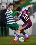 28 February 2022; Dylan Watts of Shamrock Rovers in action against James Clarke of Drogheda United during the SSE Airtricity League Premier Division match between Shamrock Rovers and Drogheda United at Tallaght Stadium in Dublin. Photo by Piaras Ó Mídheach/Sportsfile