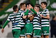 28 February 2022; Jack Byrne of Shamrock Rovers, second from right, celebrates with teammates after scoring his side's second goal during the SSE Airtricity League Premier Division match between Shamrock Rovers and Drogheda United at Tallaght Stadium in Dublin. Photo by Piaras Ó Mídheach/Sportsfile