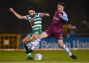 28 February 2022; Roberto Lopes of Shamrock Rovers in action against Dayle Rooney of Drogheda United during the SSE Airtricity League Premier Division match between Shamrock Rovers and Drogheda United at Tallaght Stadium in Dublin. Photo by Piaras Ó Mídheach/Sportsfile