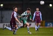 28 February 2022; Dylan Watts of Shamrock Rovers in action against Dane Massey of Drogheda United during the SSE Airtricity League Premier Division match between Shamrock Rovers and Drogheda United at Tallaght Stadium in Dublin. Photo by Piaras Ó Mídheach/Sportsfile