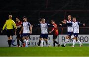 28 February 2022; St Patrick's Athletic players appeal to referee Neil Doyle during the SSE Airtricity League Premier Division match between Bohemians and St Patrick's Athletic at Dalymount Park in Dublin. Photo by Eóin Noonan/Sportsfile