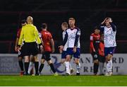 28 February 2022; Eoin Doyle and Darragh Burns, right, of St Patrick's Athletic appeal to referee Neil Doyle during the SSE Airtricity League Premier Division match between Bohemians and St Patrick's Athletic at Dalymount Park in Dublin. Photo by Eóin Noonan/Sportsfile