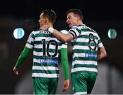 28 February 2022; Graham Burke of Shamrock Rovers, left, celebrates scoring his side's third goal with teammate Ronan Finn during the SSE Airtricity League Premier Division match between Shamrock Rovers and Drogheda United at Tallaght Stadium in Dublin. Photo by Piaras Ó Mídheach/Sportsfile