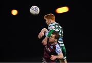 28 February 2022; Rory Gaffney of Shamrock Rovers in action against Andrew Quinn of Drogheda United during the SSE Airtricity League Premier Division match between Shamrock Rovers and Drogheda United at Tallaght Stadium in Dublin. Photo by Piaras Ó Mídheach/Sportsfile