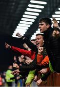 28 February 2022; Bohemians supporters celebrate after the SSE Airtricity League Premier Division match between Bohemians and St Patrick's Athletic at Dalymount Park in Dublin. Photo by Eóin Noonan/Sportsfile