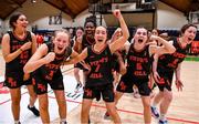 1 March 2022; Piper's Hill players, from left, Alannah Kane, Mya Pardy, Stephanie Nnabuihe, Kathryn Cahill, Niamh Farrelly and Ella Doyle celebrate after the Basketball Ireland U19C Girls Schools League Final match between Piper's Hill Naas, Kildare and St. Finians Swords, Dublin at the National Basketball Arena in Dublin. Photo by Brendan Moran/Sportsfile