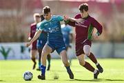 1 March 2022; Rob Silke of NUI Galway B in action against Rian Ashe of TU Dublin City Campus during the CUFL Men's Division Two Final match between NUI Galway B and TU Dublin City Campus at Athlone Town Stadium in Athlone, Westmeath. Photo by Ramsey Cardy/Sportsfile