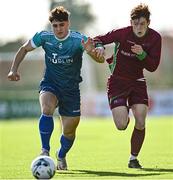 1 March 2022; Rob Silke of NUI Galway B in action against Alex Trofim of TU Dublin City Campus during the CUFL Men's Division Two Final match between NUI Galway B and TU Dublin City Campus at Athlone Town Stadium in Athlone, Westmeath. Photo by Ramsey Cardy/Sportsfile