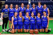 1 March 2022; The St Louis team before the Basketball Ireland U19B Girls Schools League Final match between St. Louis Kiltimagh, Mayo and Gaelcholáiste Tralee, Kerry at National Basketball Arena in Dublin. Photo by Brendan Moran/Sportsfile