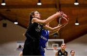 1 March 2022; Sorcha Ní Chathasaigh of Gaelcholáiste Tralee in action against Millie Shannon of St Louis during the Basketball Ireland U19B Girls Schools League Final match between St. Louis Kiltimagh, Mayo and Gaelcholáiste Tralee, Kerry at National Basketball Arena in Dublin. Photo by Brendan Moran/Sportsfile