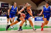 1 March 2022; Eimer Ní Shúilleabháin of Gaelcholáiste Tralee in action against Lucy Brennan of St Louis during the Basketball Ireland U19B Girls Schools League Final match between St. Louis Kiltimagh, Mayo and Gaelcholáiste Tralee, Kerry at National Basketball Arena in Dublin. Photo by Brendan Moran/Sportsfile