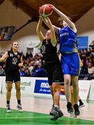 1 March 2022; Aisling Ní hAiniféin of Gaelcholáiste Tralee in action against Eabha May Murray of St Louis during the Basketball Ireland U19B Girls Schools League Final match between St. Louis Kiltimagh, Mayo and Gaelcholáiste Tralee, Kerry at National Basketball Arena in Dublin. Photo by Brendan Moran/Sportsfile