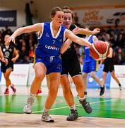 1 March 2022; Lucy Brennan of St Louis in action against Aisling Ní hAiniféin of Gaelcholáiste Tralee during the Basketball Ireland U19B Girls Schools League Final match between St. Louis Kiltimagh, Mayo and Gaelcholáiste Tralee, Kerry at National Basketball Arena in Dublin. Photo by Brendan Moran/Sportsfile