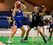 1 March 2022; Lucy Brennan of St Louis in action against Sarah Ní Scannláin of Gaelcholáiste Tralee during the Basketball Ireland U19B Girls Schools League Final match between St. Louis Kiltimagh, Mayo and Gaelcholáiste Tralee, Kerry at National Basketball Arena in Dublin. Photo by Brendan Moran/Sportsfile