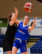 1 March 2022; Lucy Brennan of St Louis in action against Aisling Ní hAiniféin of Gaelcholáiste Tralee during the Basketball Ireland U19B Girls Schools League Final match between St. Louis Kiltimagh, Mayo and Gaelcholáiste Tralee, Kerry at National Basketball Arena in Dublin. Photo by Brendan Moran/Sportsfile