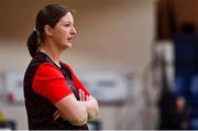 1 March 2022; Gaelcholáiste Tralee coach Sinéad Ní Chathasaigh during the Basketball Ireland U19B Girls Schools League Final match between St. Louis Kiltimagh, Mayo and Gaelcholáiste Tralee, Kerry at National Basketball Arena in Dublin. Photo by Brendan Moran/Sportsfile