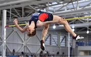 26 February 2022; Ciaran Connolly of Le Chéile AC, Kildare, competing in the senior men's high jump during day one of the Irish Life Health National Senior Indoor Athletics Championships at the National Indoor Arena at the Sport Ireland Campus in Dublin. Photo by Sam Barnes/Sportsfile