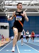 26 February 2022; Marcus Lawler of Clonliffe Harriers AC, Dublin, competing in the senior men's 200m during day one of the Irish Life Health National Senior Indoor Athletics Championships at the National Indoor Arena at the Sport Ireland Campus in Dublin. Photo by Sam Barnes/Sportsfile