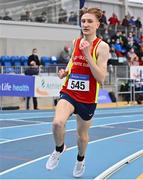26 February 2022; Nicholas Griggs of Mid Ulster AC, competing in the senior men's 3000m during day one of the Irish Life Health National Senior Indoor Athletics Championships at the National Indoor Arena at the Sport Ireland Campus in Dublin. Photo by Sam Barnes/Sportsfile