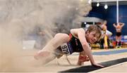 26 February 2022; Keith Marks of Clonliffe Harriers AC, Dublin, competing in the senior men's long jump during day one of the Irish Life Health National Senior Indoor Athletics Championships at the National Indoor Arena at the Sport Ireland Campus in Dublin. Photo by Sam Barnes/Sportsfile
