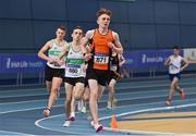 26 February 2022; James Tanner of Nenagh Olympic AC, Tipperary, competing in the senior men's 3000m during day one of the Irish Life Health National Senior Indoor Athletics Championships at the National Indoor Arena at the Sport Ireland Campus in Dublin. Photo by Sam Barnes/Sportsfile