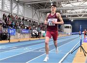 26 February 2022; Euan Lagan of Mullingar Harriers AC, Westmeath, competing in the senior men's 3000m during day one of the Irish Life Health National Senior Indoor Athletics Championships at the National Indoor Arena at the Sport Ireland Campus in Dublin. Photo by Sam Barnes/Sportsfile