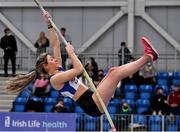26 February 2022; Caoilfhionn Ní Mhadagáin of Lusk AC, Dublin, competing in the senior women's Pole Vault during day one of the Irish Life Health National Senior Indoor Athletics Championships at the National Indoor Arena at the Sport Ireland Campus in Dublin. Photo by Sam Barnes/Sportsfile