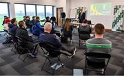 2 March 2022; Leinster GAA began training over 30 new staff members who will shortly be taking up positions within Clubs right across the Province at the National Games Development Centre in Abbotstown, Dublin. This expansion, in conjunction with host Clubs, will see these Coaches join some 90+ Games Development Staff currently providing support and guidance across Leinster. It is built on the success of the East Leinster Project, which was established in 2017 with the placement of Games Promotion Officer’s in five Counties of Kildare, Louth, Meath, Wexford and Wicklow. The success of this porject saw a direct increase in activity in areas such as Go Games, Camps and Schools Coaching. In addition a dramtic rise in volunteerism within the club. Speaking at the Leinster GAA Games Development Expansion Launch is Leinster GAA chairman Pat Teehan. Photo by Brendan Moran/Sportsfile