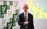 2 March 2022; Leinster GAA began training over 30 new staff members who will shortly be taking up positions within Clubs right across the Province at the National Games Development Centre in Abbotstown, Dublin. This expansion, in conjunction with host Clubs, will see these Coaches join some 90+ Games Development Staff currently providing support and guidance across Leinster. It is built on the success of the East Leinster Project, which was established in 2017 with the placement of Games Promotion Officer’s in five Counties of Kildare, Louth, Meath, Wexford and Wicklow. The success of this porject saw a direct increase in activity in areas such as Go Games, Camps and Schools Coaching. In addition a dramtic rise in volunteerism within the club. Speaking at the Leinster GAA Games Development Expansion Launch is Leinster GAA chairman Pat Teehan. Photo by Brendan Moran/Sportsfile