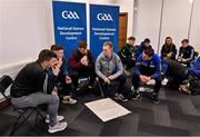 2 March 2022; Leinster GAA began training over 30 new staff members who will shortly be taking up positions within Clubs right across the Province at the National Games Development Centre in Abbotstown, Dublin. This expansion, in conjunction with host Clubs, will see these Coaches join some 90+ Games Development Staff currently providing support and guidance across Leinster. It is built on the success of the East Leinster Project, which was established in 2017 with the placement of Games Promotion Officer’s in five Counties of Kildare, Louth, Meath, Wexford and Wicklow. The success of this porject saw a direct increase in activity in areas such as Go Games, Camps and Schools Coaching. In addition a dramtic rise in volunteerism within the club. Pictured at the Leinster GAA Games Development Expansion Launch are some of the new games promotions officers taking part in a workshop. Photo by Brendan Moran/Sportsfile
