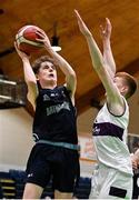 2 March 2022; Rory McParland of Rathmore in action against Sean Connolly of Skibbereen during the Basketball Ireland U16B Boys Schools League Final match between Skibbereen Community School, Cork, and Rathmore Grammar School, Belfast, at the National Basketball Arena in Dublin. Photo by Seb Daly/Sportsfile