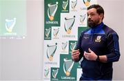 2 March 2022; Leinster GAA began training over 30 new staff members who will shortly be taking up positions within Clubs right across the Province at the National Games Development Centre in Abbotstown, Dublin. This expansion, in conjunction with host Clubs, will see these Coaches join some 90+ Games Development Staff currently providing support and guidance across Leinster. It is built on the success of the East Leinster Project, which was established in 2017 with the placement of Games Promotion Officer’s in five Counties of Kildare, Louth, Meath, Wexford and Wicklow. The success of this porject saw a direct increase in activity in areas such as Go Games, Camps and Schools Coaching. In addition a dramtic rise in volunteerism within the club. Speaking at the Leinster GAA Games Development Expansion Launch  is Celbridge GAA club games promotion officer Jonathan Daniels. Photo by Brendan Moran/Sportsfile